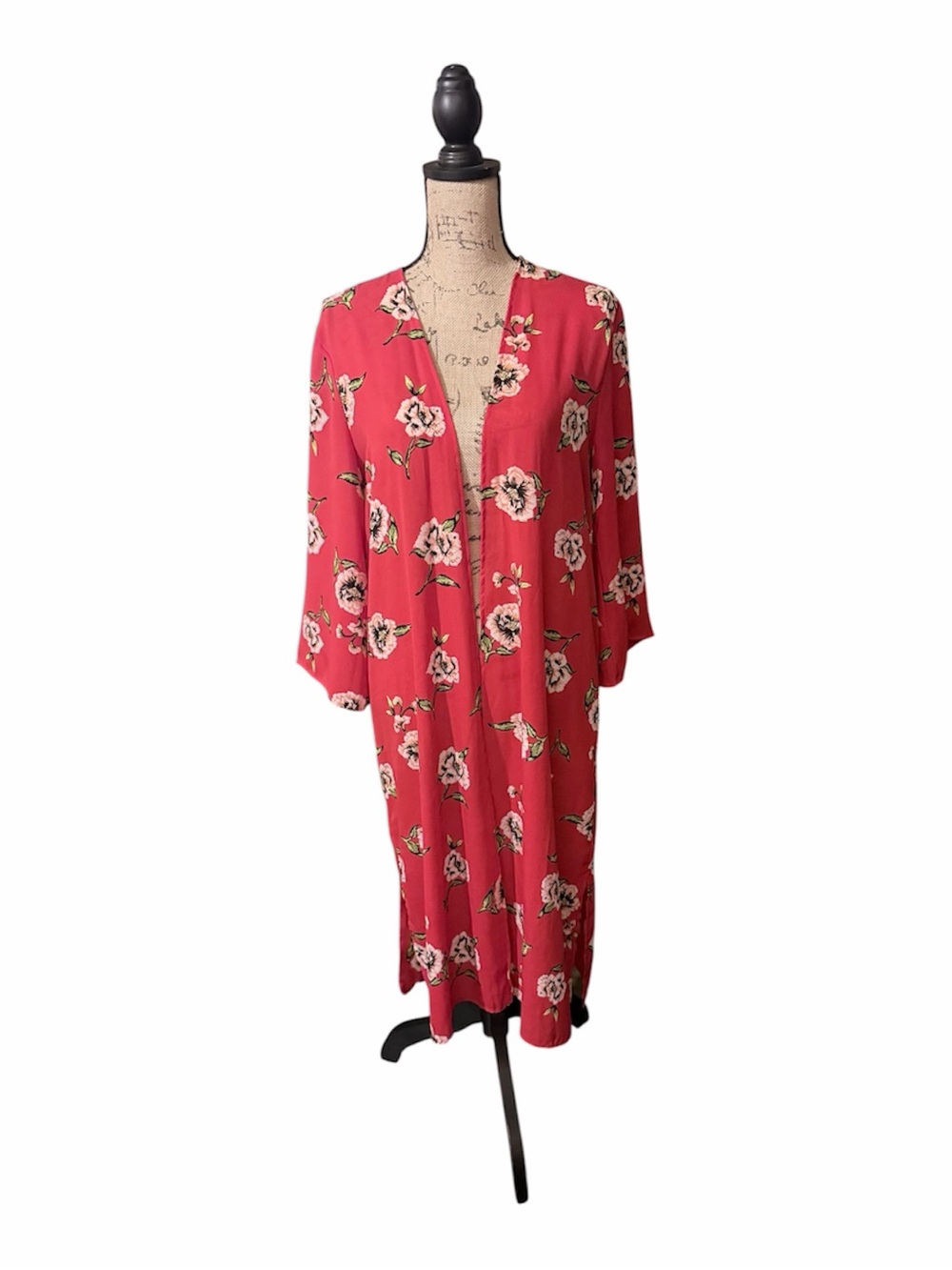 Floral Red Open-Frontâ Coverup Kimono
